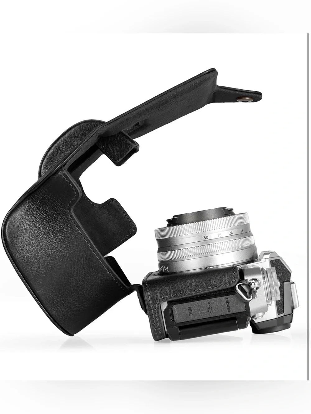MegaGear Genuine Leather Camera Case Compatible with Nikon Z fc (16-50mm)-Black